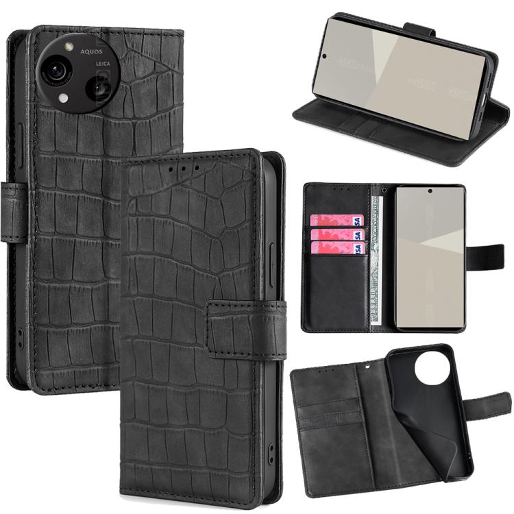 

For Sharp Aquos R10 Skin Feel Crocodile Magnetic Clasp Leather Phone Case(Black)