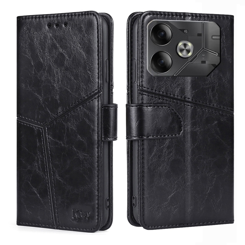 

For Tecno Pova 6 5G Geometric Stitching Leather Phone Case(Black)