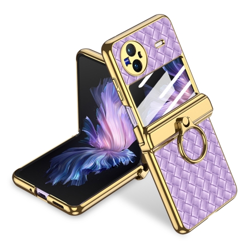 

For vivo X Flip GKK Shaft Electroplated Plain Leather Woven Texture Phone Case with Ring(Purple)