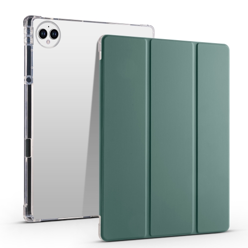 

For vivo Pad3 Pro 3-folding Transparent TPU Smart Leather Tablet Case with Pen Slot(Green)