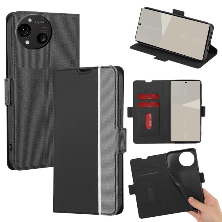 

For Sharp Aquos R10 Twill Texture Side Button Leather Phone Case(Black)