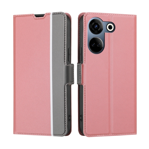 

For Tecno Camon 20 Pro 4G Twill Texture Side Button Leather Phone Case(Pink)