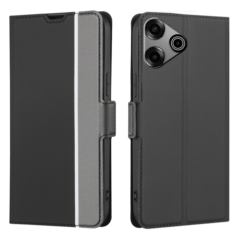 

For Tecno Pova 6 Pro 5G Twill Texture Side Button Leather Phone Case(Black)