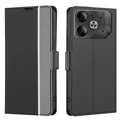 

For Tecno Pova 6 5G Twill Texture Side Button Leather Phone Case(Black)
