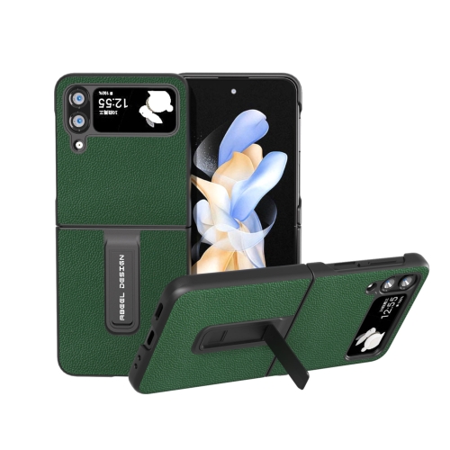 

For Samsung Galaxy Z Flip4 Black Edge Genuine Leather Mino Phone Case with Holder(Green)