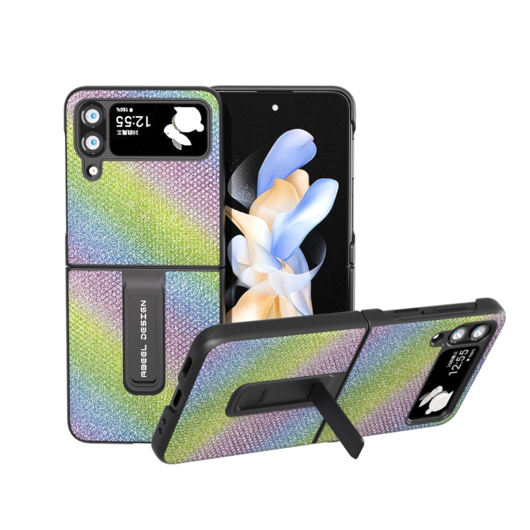 

For Samsung Galaxy Z Flip4 Diamond Series Black Edge Phone Case with Holder(Rainbow)