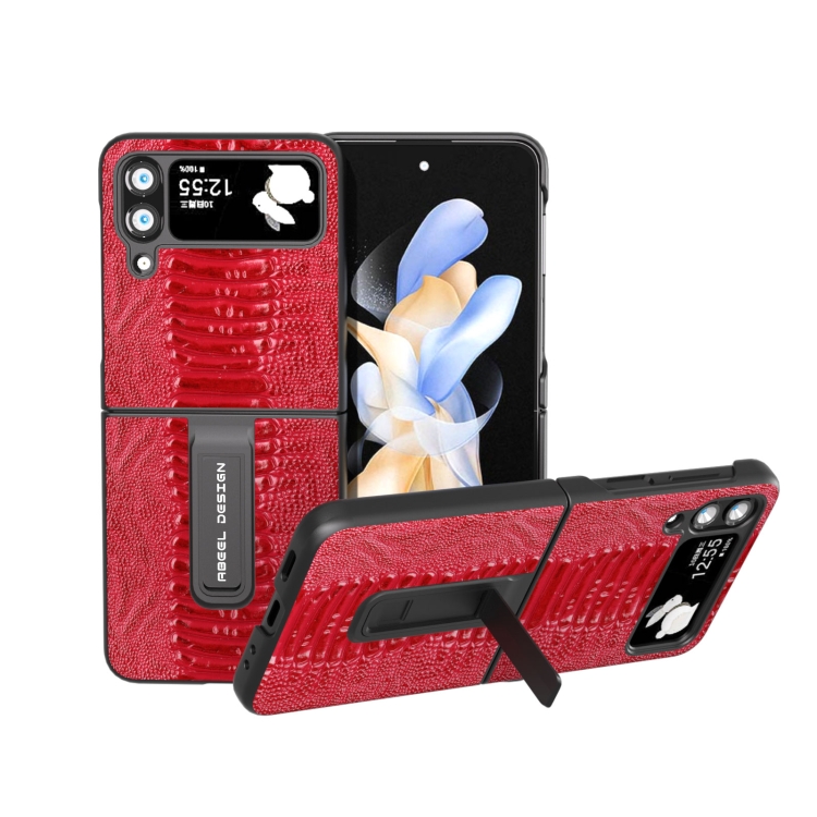

For Samsung Galaxy Z Flip4 Genuine Leather Weilai Series Phone Case with Holder(Red)
