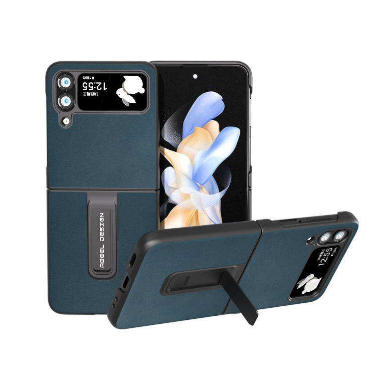 

For Samsung Galaxy Z Flip4 Genuine Leather Xiaoya Series Phone Case with Holder(Dark Green)