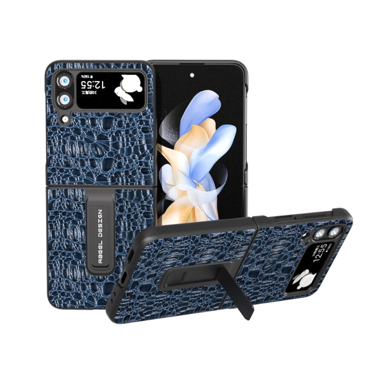 

For Samsung Galaxy Z Flip4 ABEEL Genuine Leather Sky Series Phone Case with Holder(Blue)
