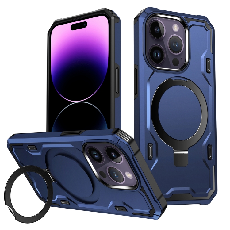 

For iPhone 14 Pro Max Patronus MagSafe Magnetic Holder Phone Case(Navy Blue)