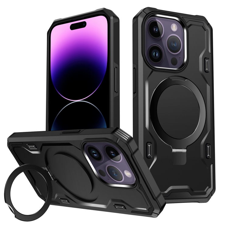 

For iPhone 14 Pro Max Patronus MagSafe Magnetic Holder Phone Case(Black)