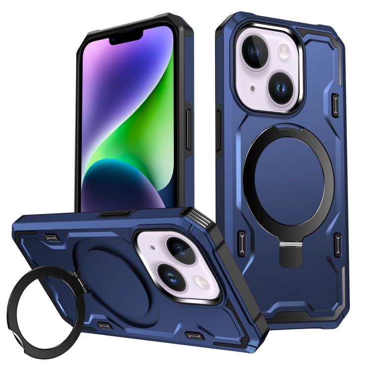 

For iPhone 14 Plus Patronus MagSafe Magnetic Holder Phone Case(Navy Blue)