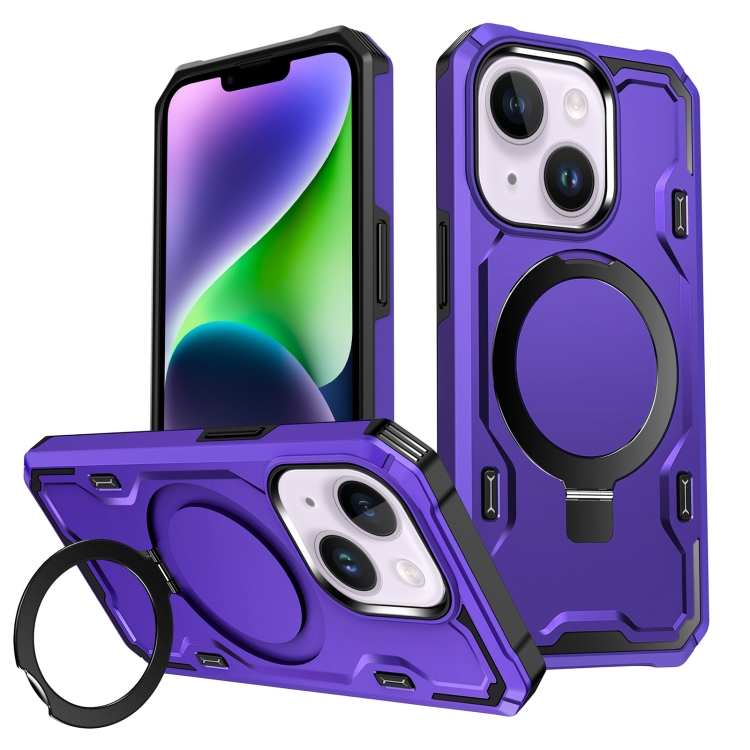 

For iPhone 14 Plus Patronus MagSafe Magnetic Holder Phone Case(Purple)