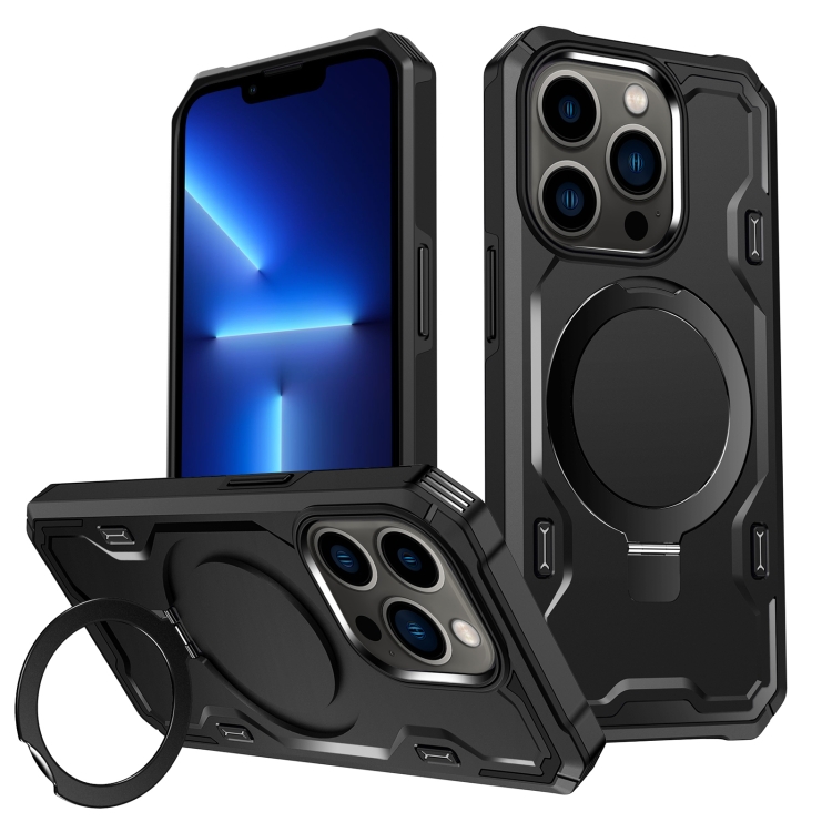 

For iPhone 13 Pro Patronus MagSafe Magnetic Holder Phone Case(Black)