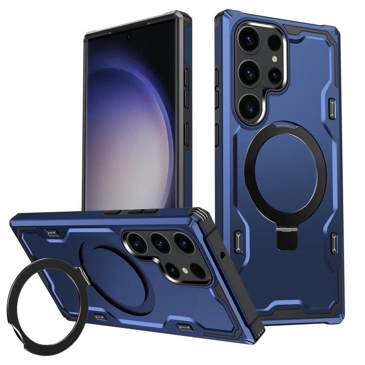 

For Samsung Galaxy S23 Ultra 5G Patronus MagSafe Magnetic Holder Phone Case(Navy Blue)