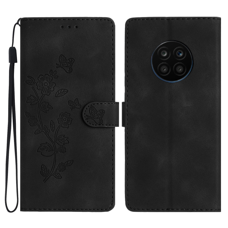 

For Honor 50 Lite Flower Butterfly Embossing Pattern Leather Phone Case(Black)
