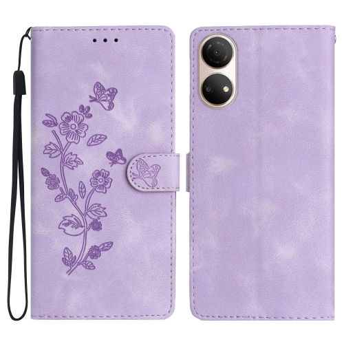 

For Honor X7 / Play 30 Plus Flower Butterfly Embossing Pattern Leather Phone Case(Purple)