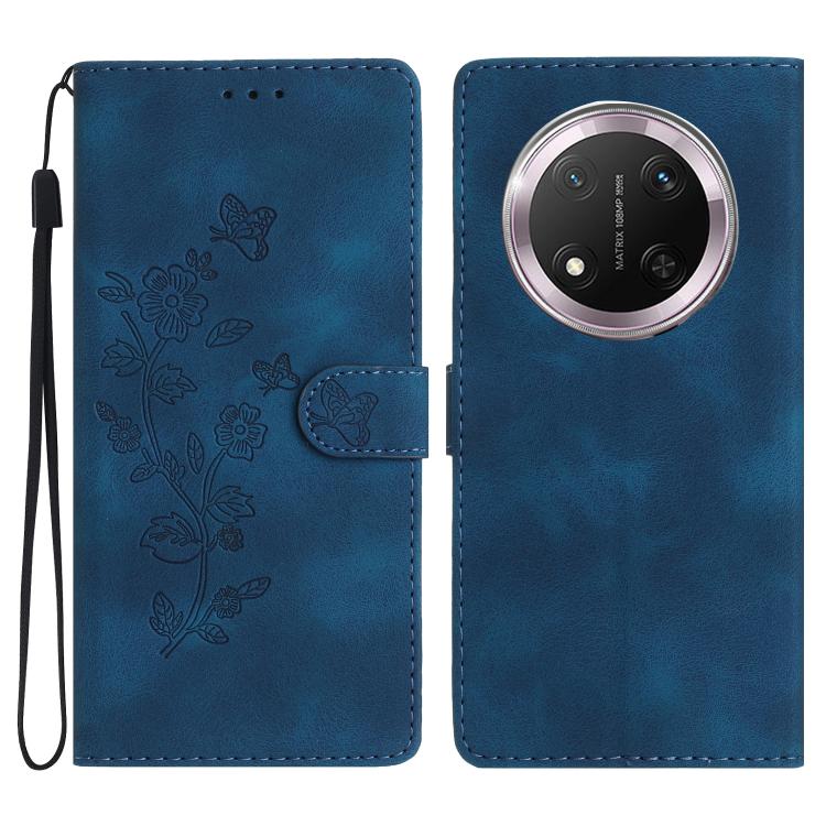

For Honor X9c Flower Butterfly Embossing Pattern Leather Phone Case(Blue)