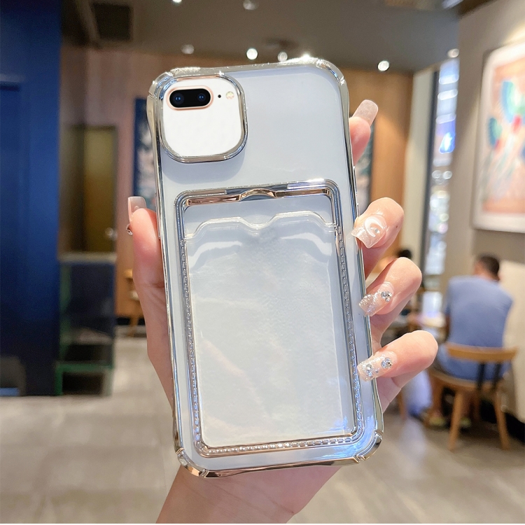 

For iPhone 8 Plus / 7 Plus Electroplated Frame Card Slot TPU Phone Case(Silver)
