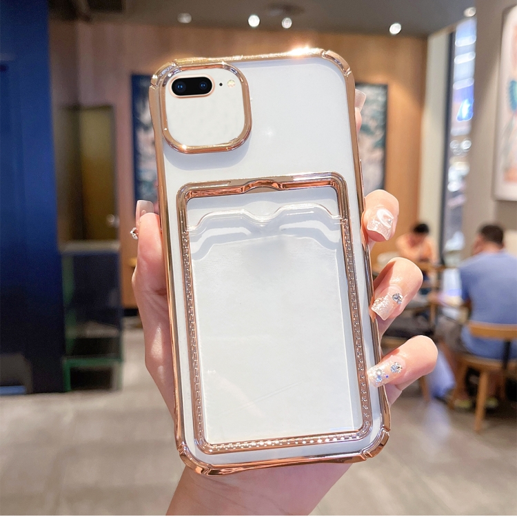

For iPhone 8 Plus / 7 Plus Electroplated Frame Card Slot TPU Phone Case(Gold)