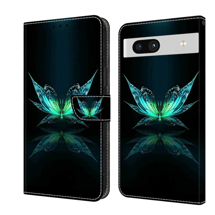 

For Google Pixel 7a Crystal 3D Shockproof Protective Leather Phone Case(Reflection Dutterfly)