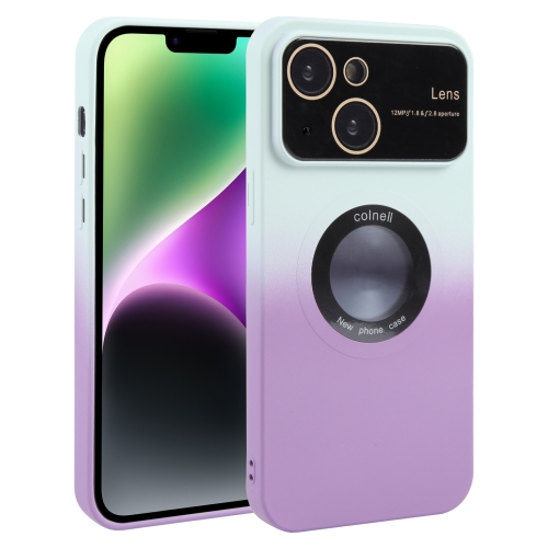 

For iPhone 14 Plus Gradient Silicone Shockproof Magsafe Phone Case with Lens Film(White Purple)
