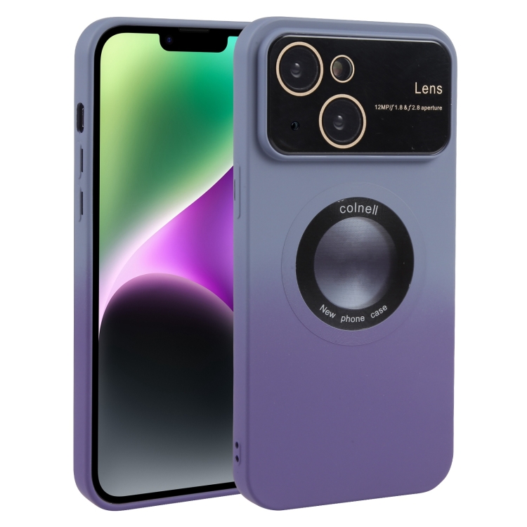 

For iPhone 14 Gradient Silicone Shockproof Magsafe Phone Case with Lens Film(Grey Purple)