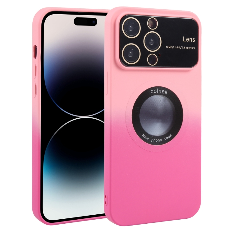 

For iPhone 14 Pro Max Gradient Silicone Shockproof Magsafe Phone Case with Lens Film(Pink Rose)