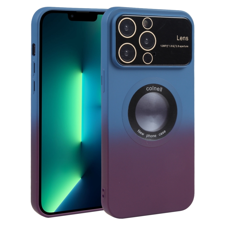 

For iPhone 13 Pro Max Gradient Silicone Shockproof Magsafe Phone Case with Lens Film(Blue Red)