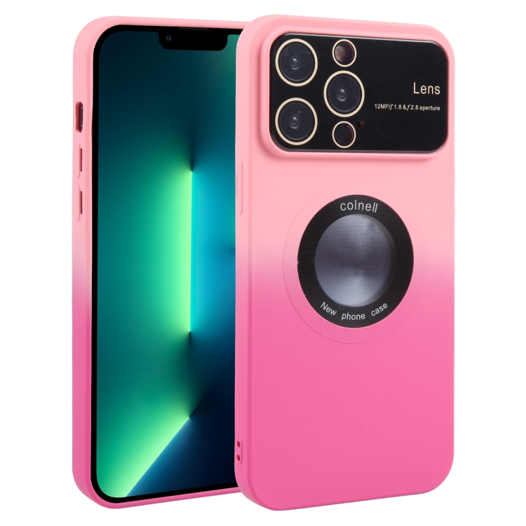 

For iPhone 13 Pro Max Gradient Silicone Shockproof Magsafe Phone Case with Lens Film(Pink Rose)