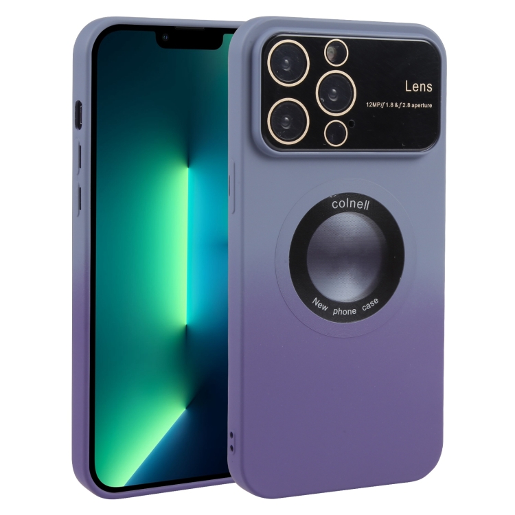 

For iPhone 13 Pro Max Gradient Silicone Shockproof Magsafe Phone Case with Lens Film(Grey Purple)