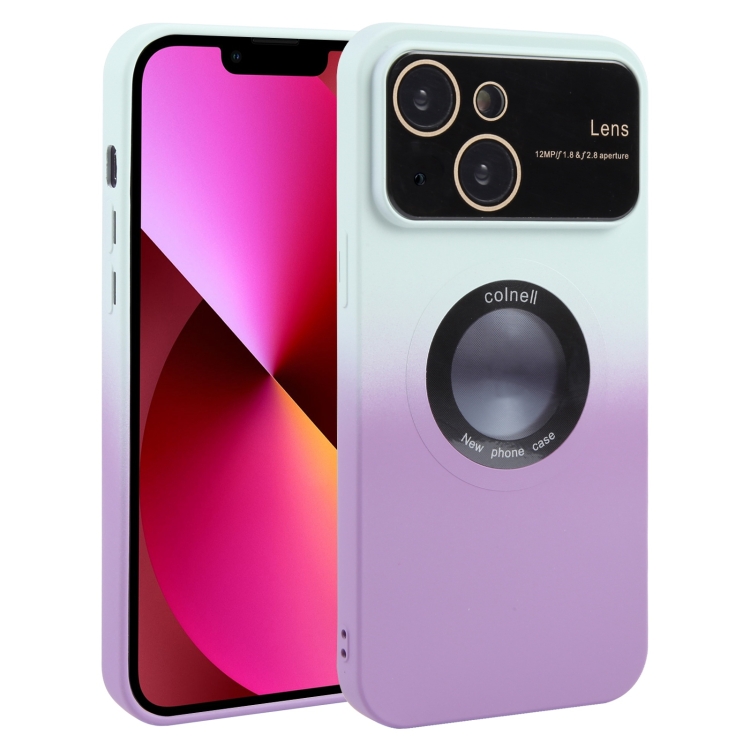 

For iPhone 13 Gradient Silicone Shockproof Magsafe Phone Case with Lens Film(White Purple)