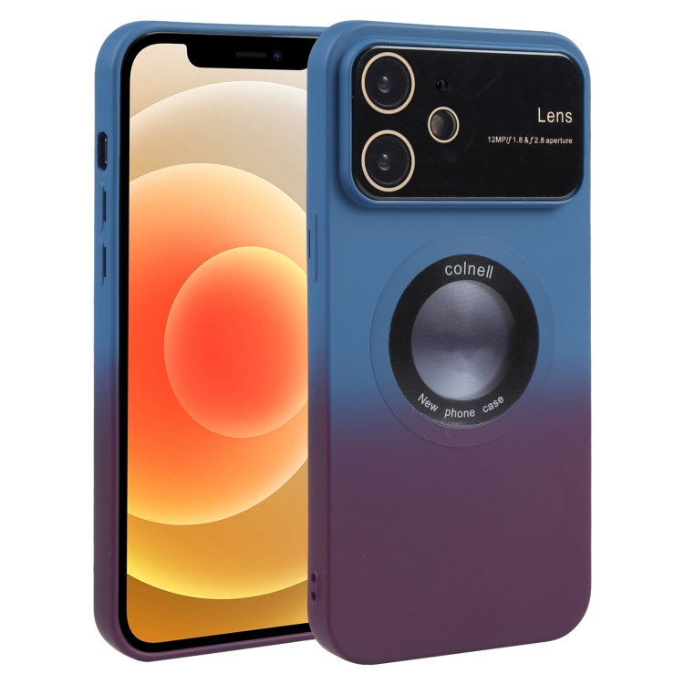 

For iPhone 12 Gradient Silicone Shockproof Magsafe Phone Case with Lens Film(Blue Red)