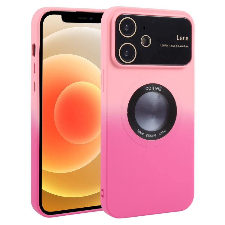 

For iPhone 12 Gradient Silicone Shockproof Magsafe Phone Case with Lens Film(Pink Rose)