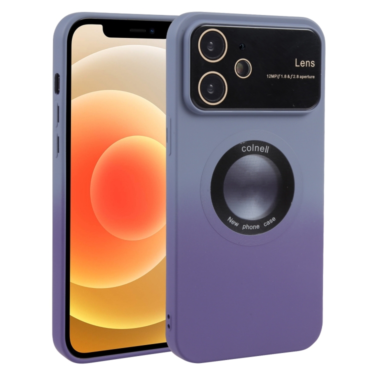 

For iPhone 12 Gradient Silicone Shockproof Magsafe Phone Case with Lens Film(Grey Purple)