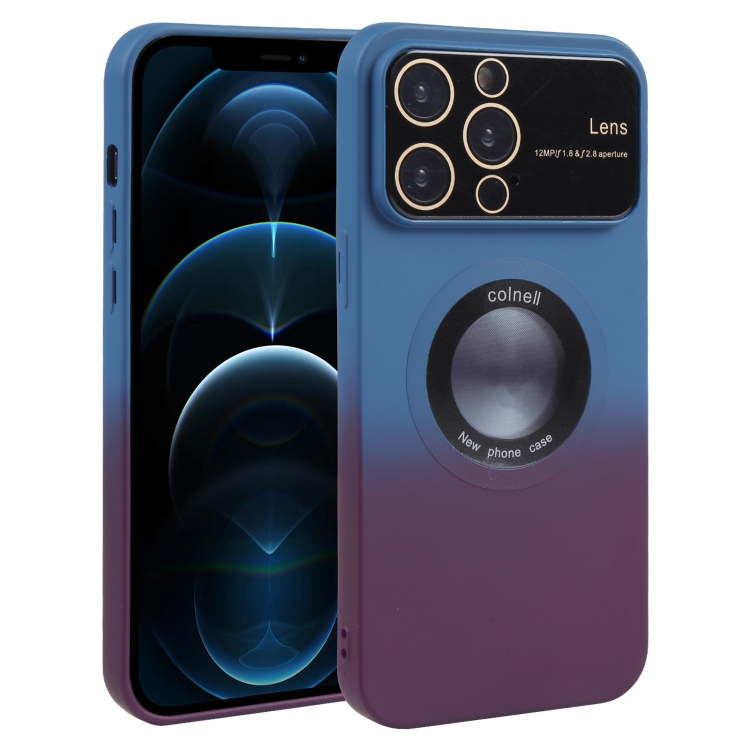 

For iPhone 12 Pro Max Gradient Silicone Shockproof Magsafe Phone Case with Lens Film(Blue Red)