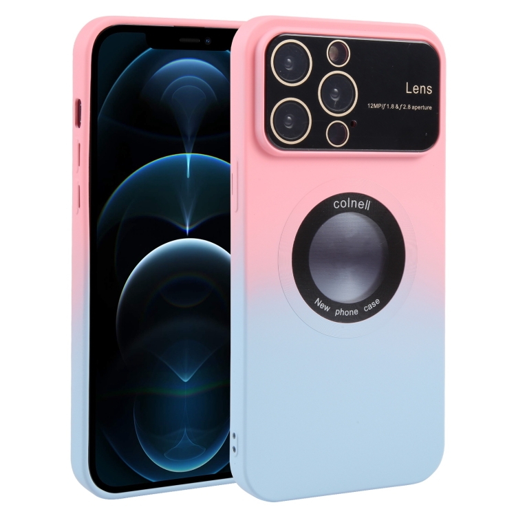 

For iPhone 12 Pro Max Gradient Silicone Shockproof Magsafe Phone Case with Lens Film(Pink Blue)