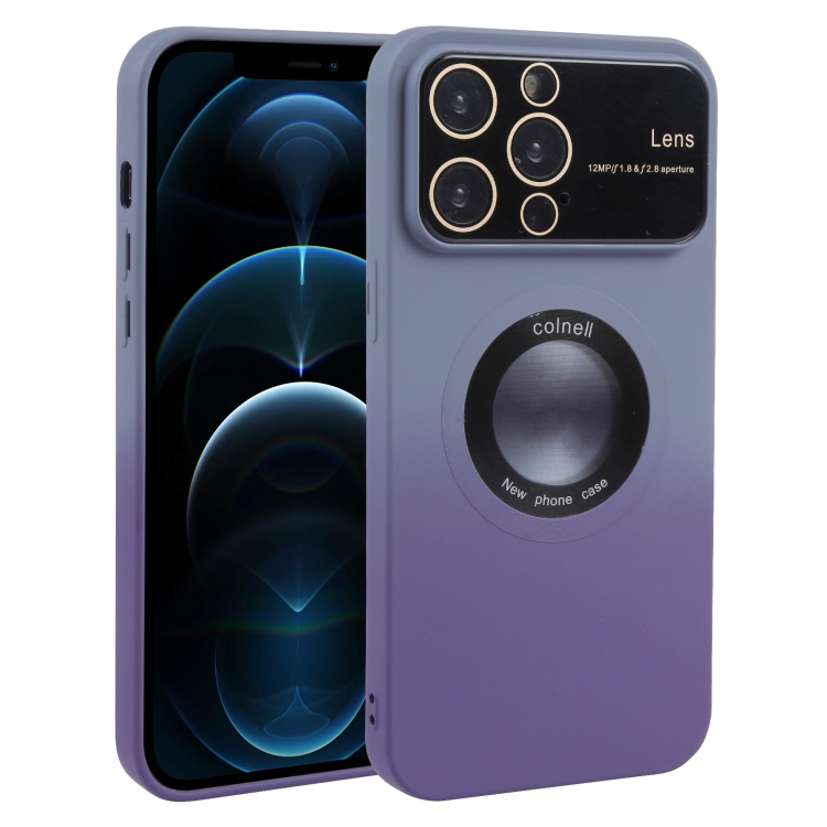 

For iPhone 12 Pro Max Gradient Silicone Shockproof Magsafe Phone Case with Lens Film(Grey Purple)