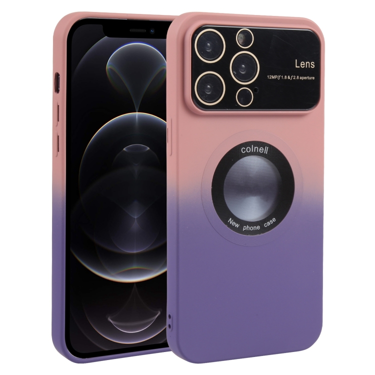 

For iPhone 12 Pro Gradient Silicone Shockproof Magsafe Phone Case with Lens Film(Pink Purple)