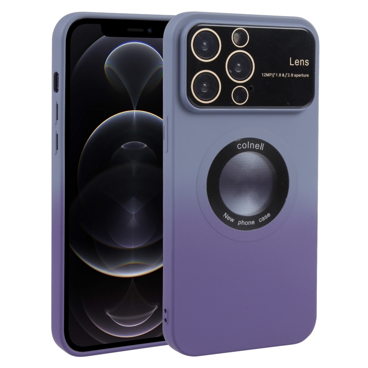 

For iPhone 12 Pro Gradient Silicone Shockproof Magsafe Phone Case with Lens Film(Grey Purple)