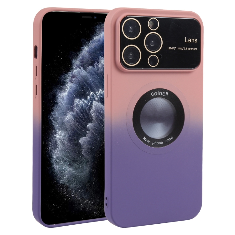 

For iPhone 11 Pro Max Gradient Silicone Shockproof Magsafe Phone Case with Lens Film(Pink Purple)
