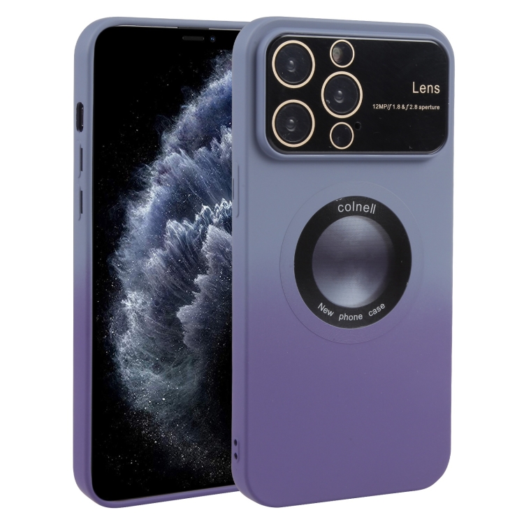 

For iPhone 11 Pro Max Gradient Silicone Shockproof Magsafe Phone Case with Lens Film(Grey Purple)