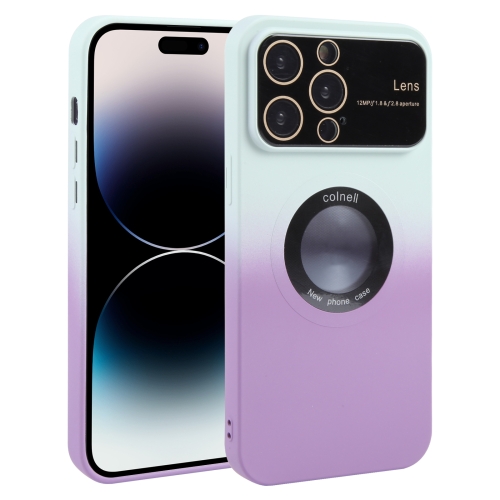 

For iPhone 15 Pro Max Gradient Silicone Shockproof Magsafe Phone Case with Lens Film(White Purple)