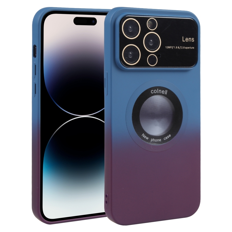 

For iPhone 15 Pro Max Gradient Silicone Shockproof Magsafe Phone Case with Lens Film(Blue Red)