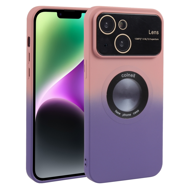 

For iPhone 15 Plus Gradient Silicone Shockproof Magsafe Phone Case with Lens Film(Pink Purple)