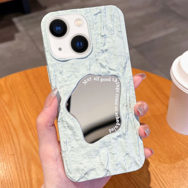 

For iPhone 14 Plus Embossed Rock Texture Mirror TPU Phone Case(Milk Green)