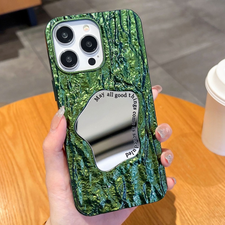

For iPhone 14 Pro Embossed Rock Texture Mirror TPU Phone Case(Green)