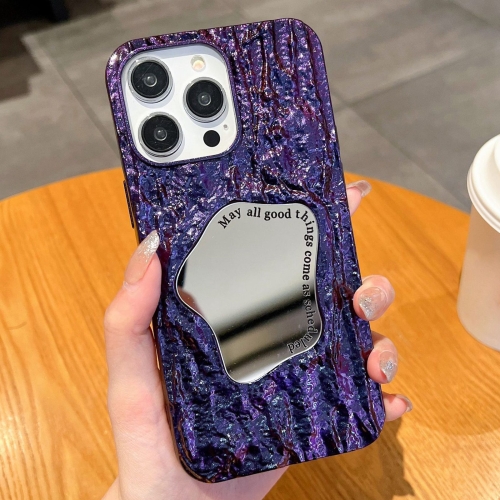 

For iPhone 14 Pro Embossed Rock Texture Mirror TPU Phone Case(Deep Purple)