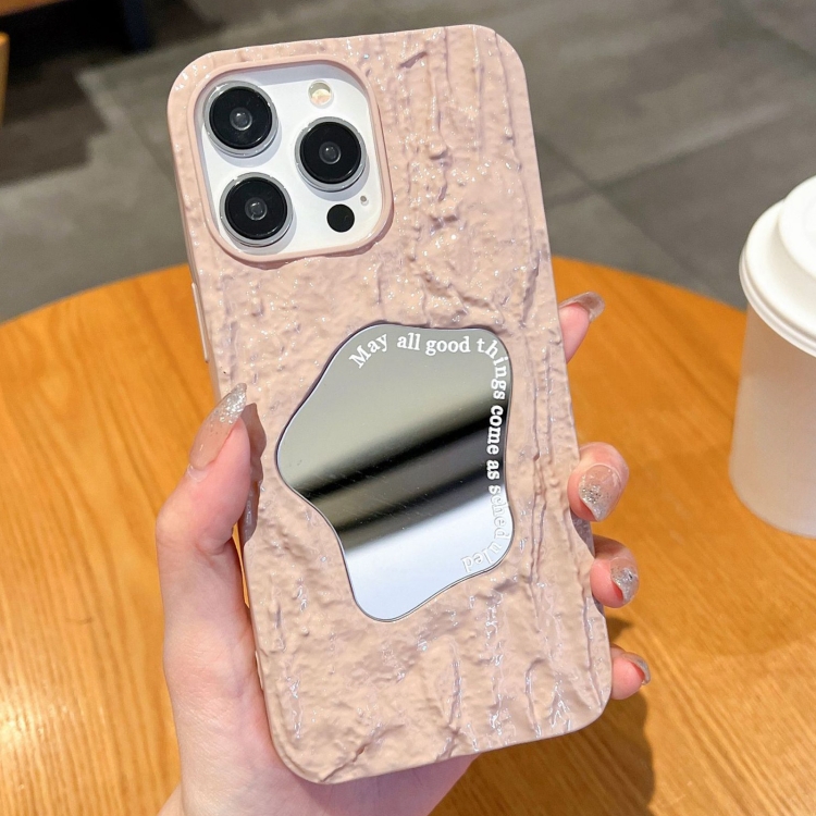 

For iPhone 13 Pro Embossed Rock Texture Mirror TPU Phone Case(Pink)