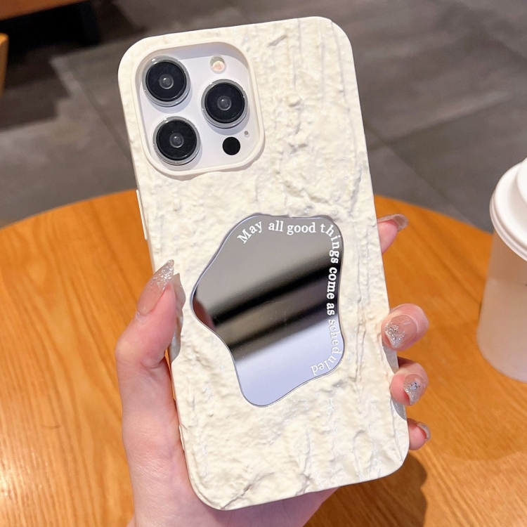 

For iPhone 13 Pro Embossed Rock Texture Mirror TPU Phone Case(Milk White)